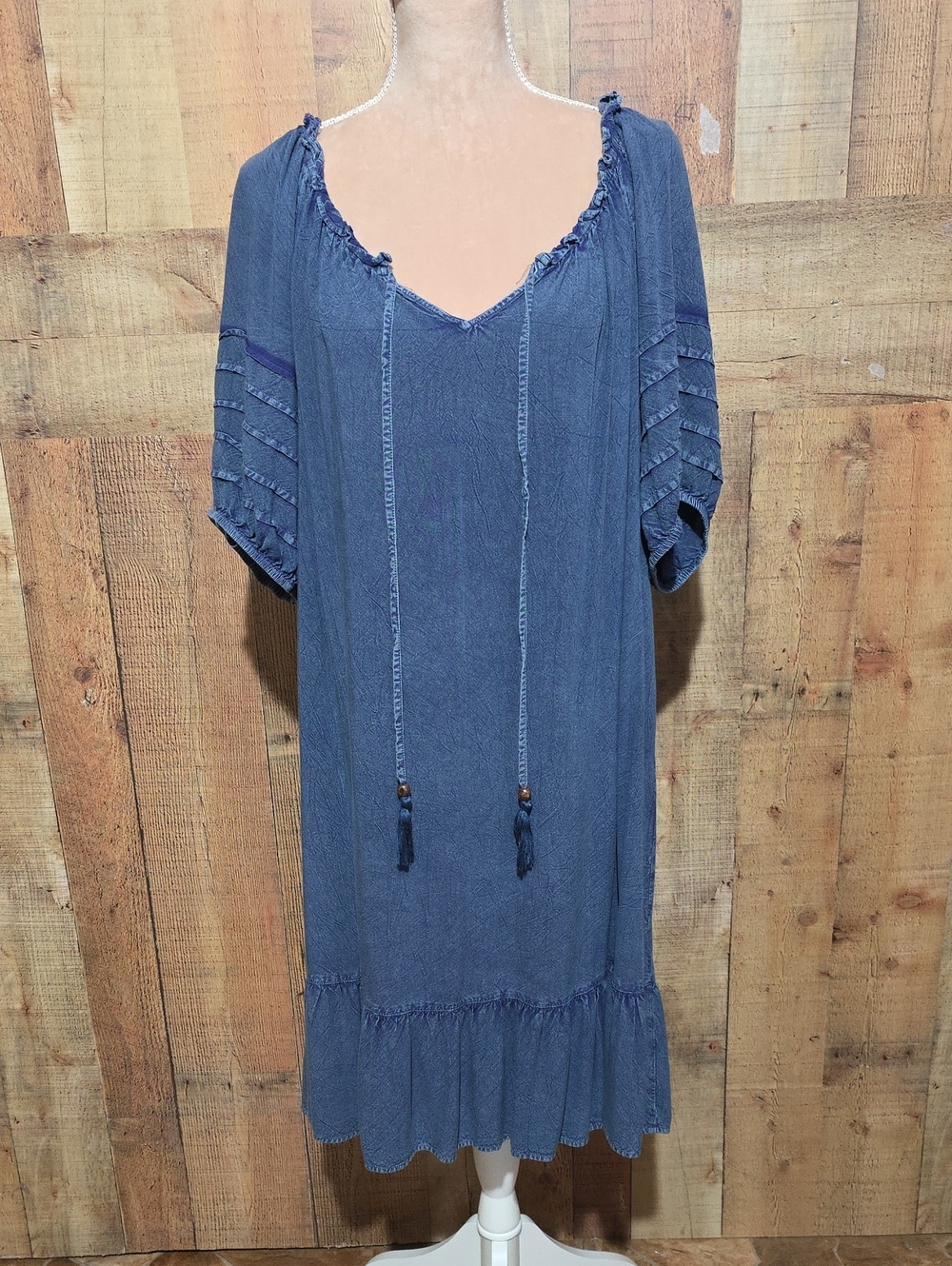 Mlle Gabrielle Indigo Midi Dress with Tassel Ties